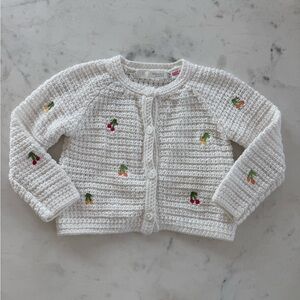 Zara White Knit Cardigan with Colorful Fruit Embroidery